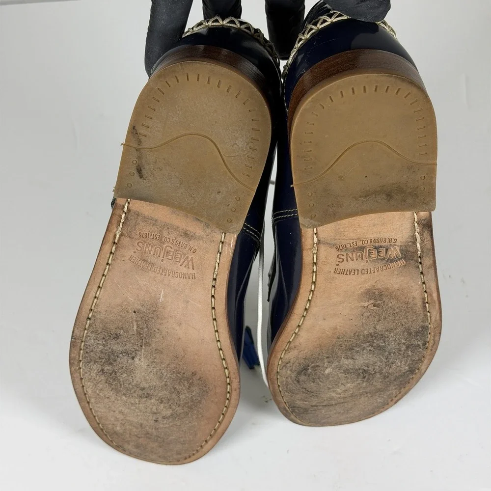 G.H. Bass & Co. Weejuns Men's Navy White Patent Leather Boat Shoes Size 10 M F-1